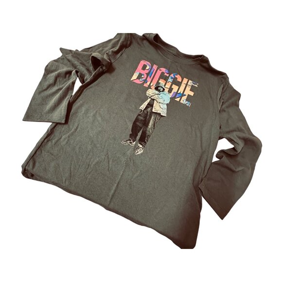 Old Navy Biggie Smalls Graphic Long Sleeve T-Shirt Olive Green Size M Cotton Ble - Picture 1 of 5